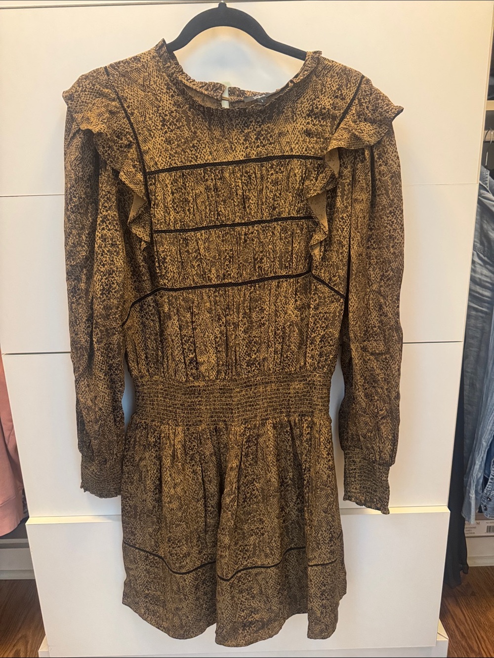 Rails Long Sleeve Ruffle-Trim Dress in Mustard Brown